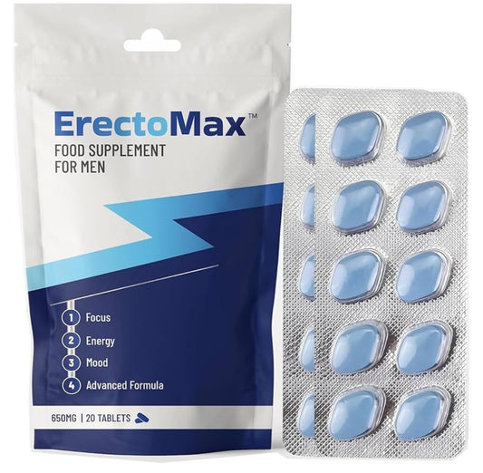 20 X Erectomax High Strength for Men’s Endurance & Stamina – 650mg Natural Herbal Energy Support Blue Pills for Men 10 Tablets