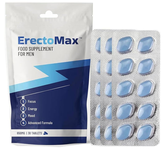 30 X Erectomax High Strength for Men’s Endurance & Stamina – 650mg Natural Herbal Energy Support Blue Pills for Men 10 Tablets